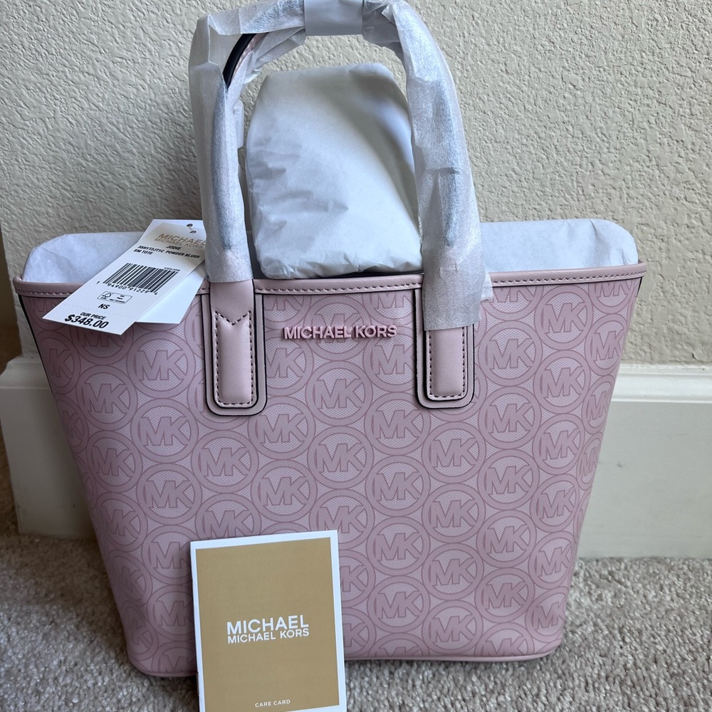 Michael Kors Jodie Small Powder Blush Jacquard Recycled Polyester Tote Handbag